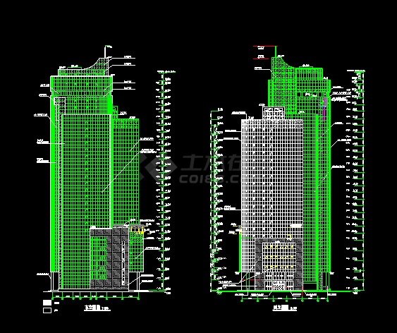 某市财富广场CAD立剖面设计施工图-图二