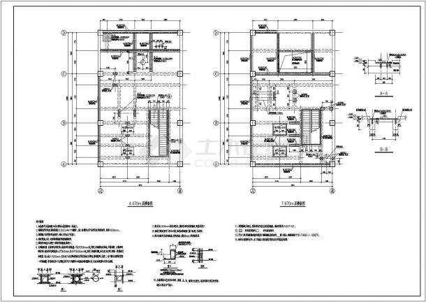 某地发电厂框架结构加热器平台结构施工图-图二