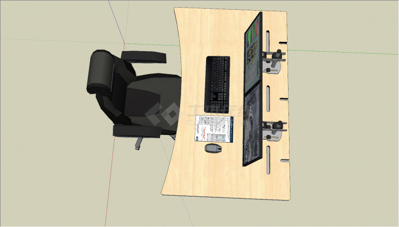 带电脑椅子办公桌位su模型-图二