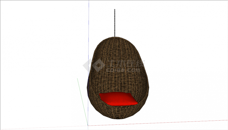 竹箩式红色靠枕吊椅su模型-图二