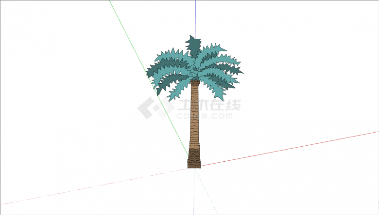 一颗棕色树干绿色树冠的椰子树su模型-图二