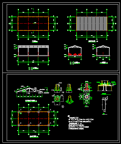 多排自行车棚设计施工方案CAD施工图纸-图一