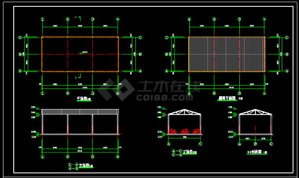 多排自行车棚设计施工方案CAD施工图纸-图二