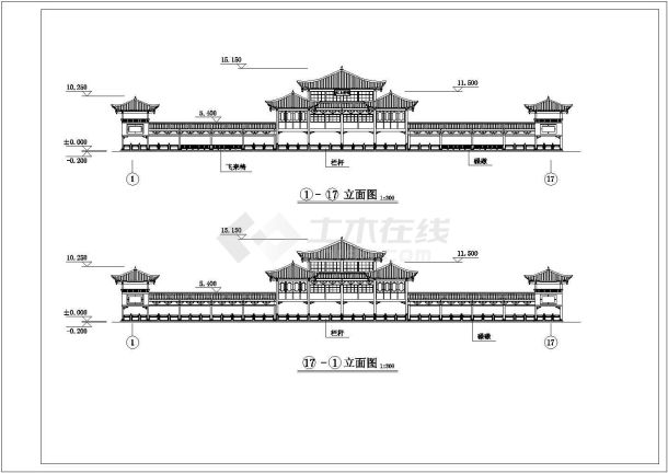 某市沿江廊桥初步建筑设计方案图纸-图一