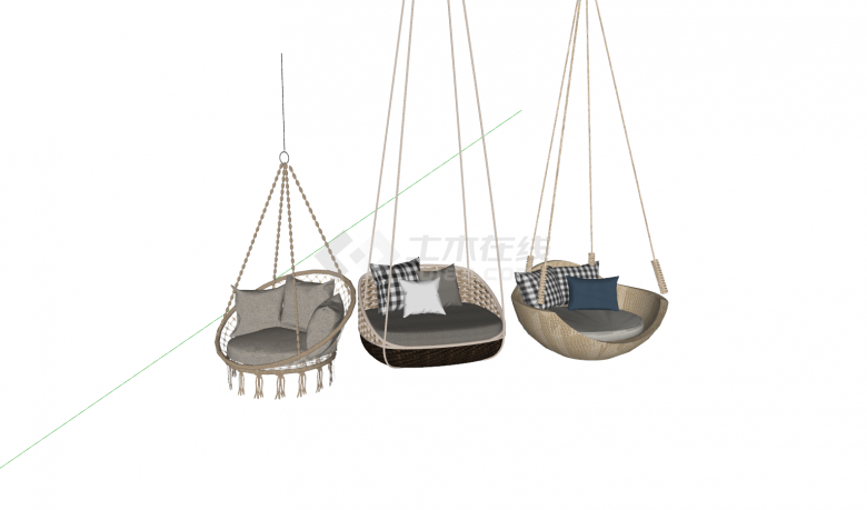 现代藤编吊椅吊篮三个su模型-图一