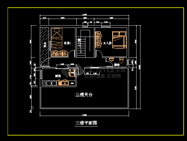 某三层自建别墅建筑cad平面施工方案图（含效果图）-图二