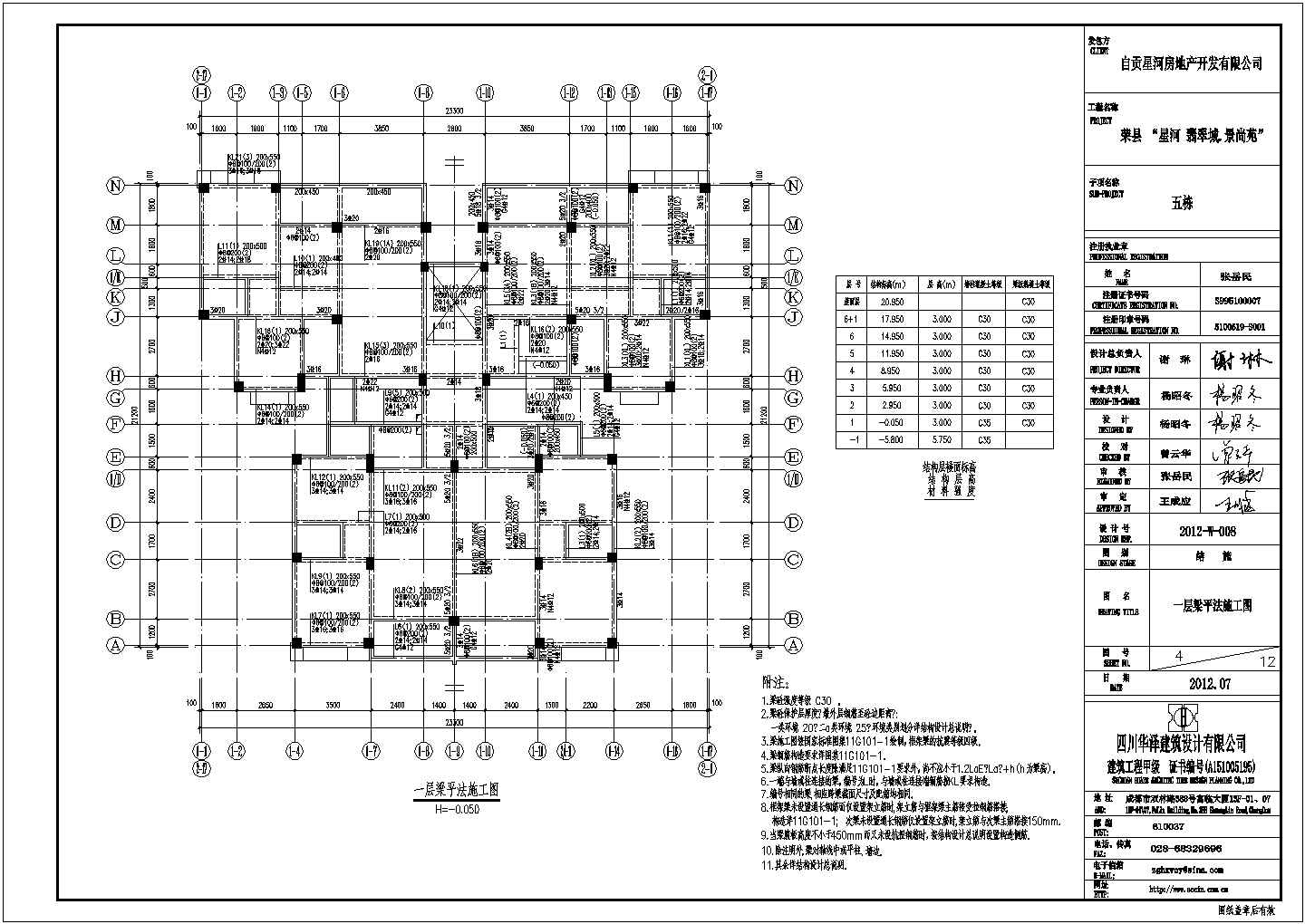 四川省某地多层框剪结构商住楼结构施工图