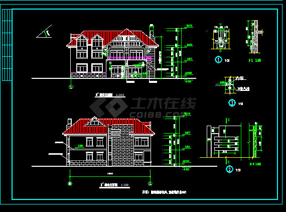 别墅式疗养院建筑施工CAD设计方案详图-图二