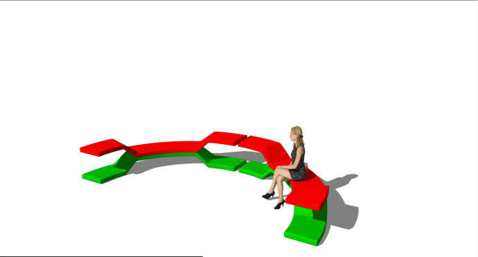 红绿色简约曲线座椅su模型_图1
