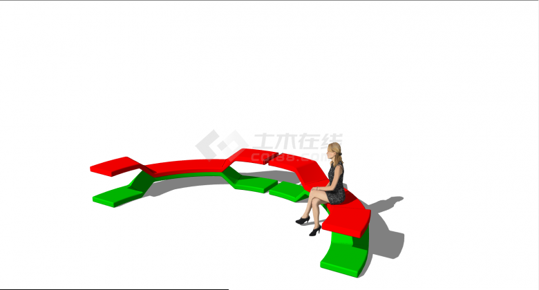 红绿色简约曲线座椅su模型-图一