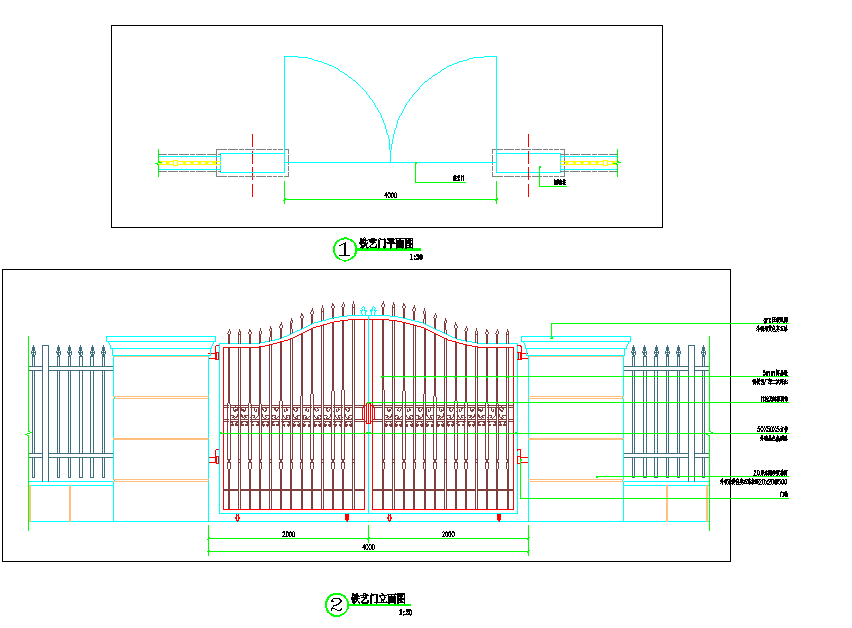 青岛市某地厂区铁艺大门设计CAD布置图