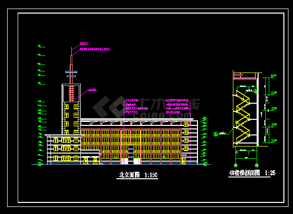 消防大队办公楼cad施工设计样图（含训练塔）-图二