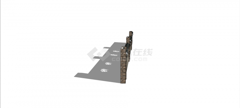 新中式混色砖墙几何镂空围墙su模型-图一