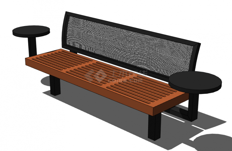 铁艺木质结合条形座椅 su模型-图一