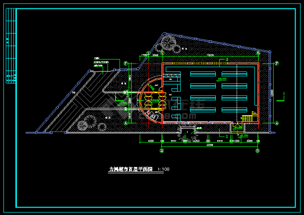 某超市CAD建筑设计平立面图及效果图-图二