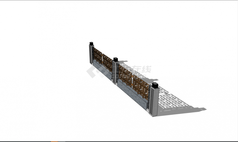古典长型新中式围墙su模型-图二