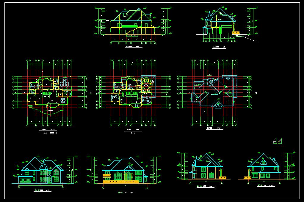 某地两层独立小别墅建筑设计cad方案图