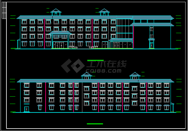 一套宾馆建筑施工设计CAD平立面方案图纸-图二