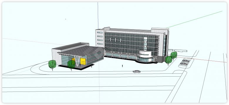 钢结构白色弧形造型办公楼su模型-图一