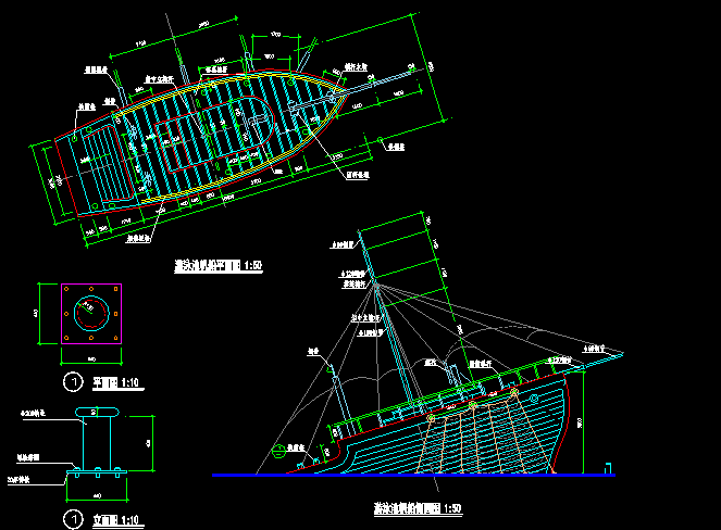 某经典钢混结构景观船施工CAD布置图_图1