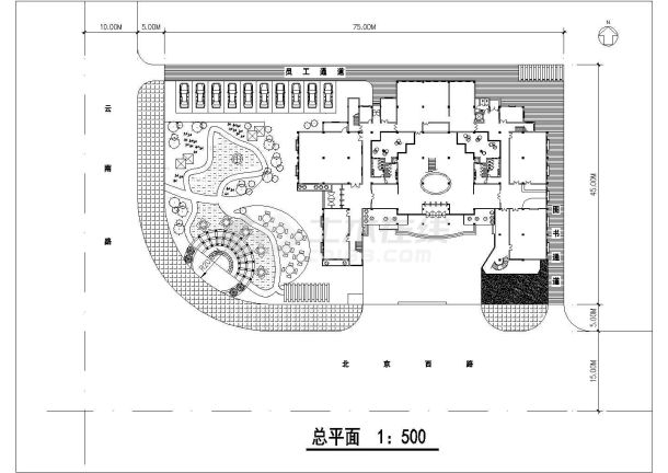 某地3层混凝土框架结构图书馆建筑设计方案图-图一