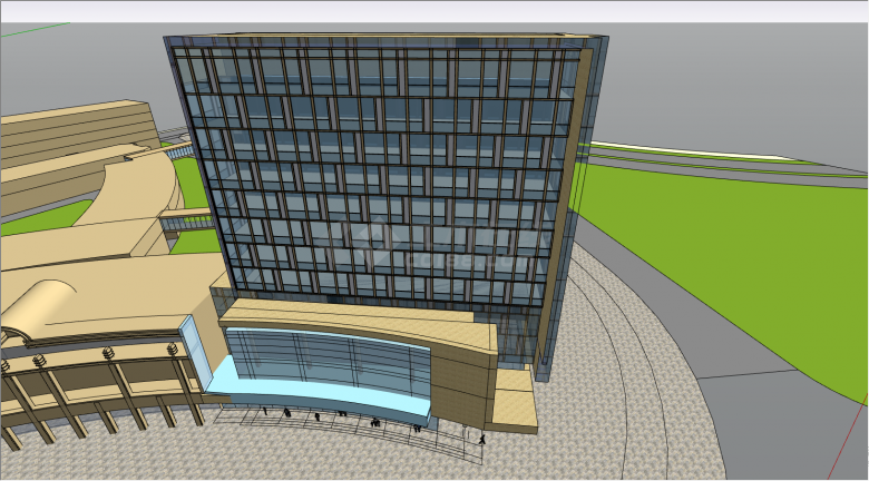 带有玻璃外墙的多层的办公楼su模型-图二