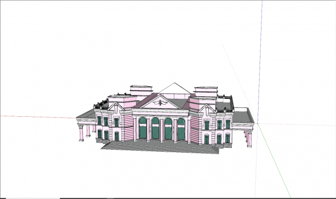 欧式粉色外观办公建筑su模型_图1