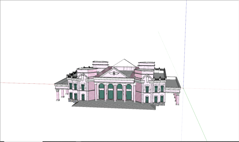欧式粉色外观办公建筑su模型-图一