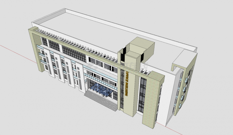 办公楼建筑整体外观su模型-图二