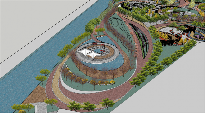 有音乐喷泉和镂空隔断的现代公园景观su模型-图一