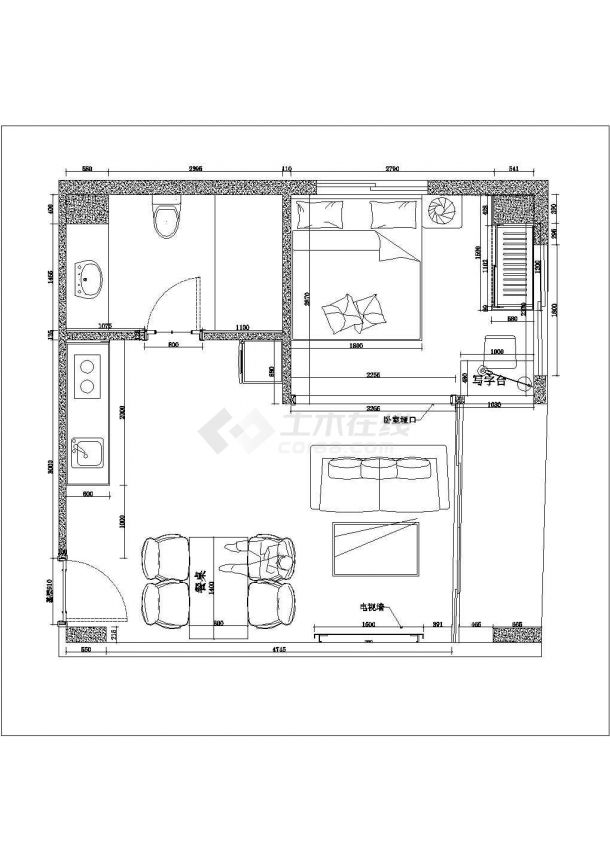 江西上饶四星级酒店房间家具布置图-图一