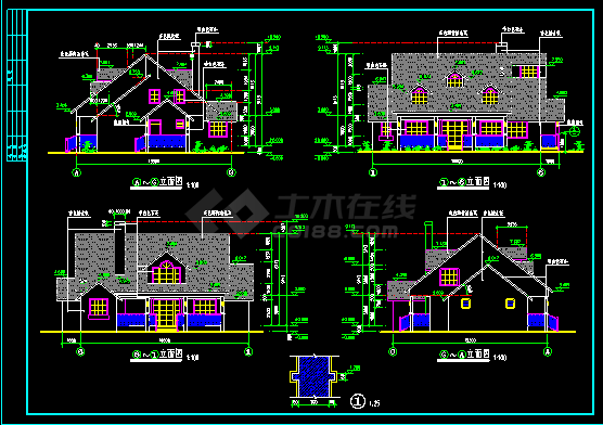 某别墅建筑平面及外立面cad设计施工建筑方案图纸-图二