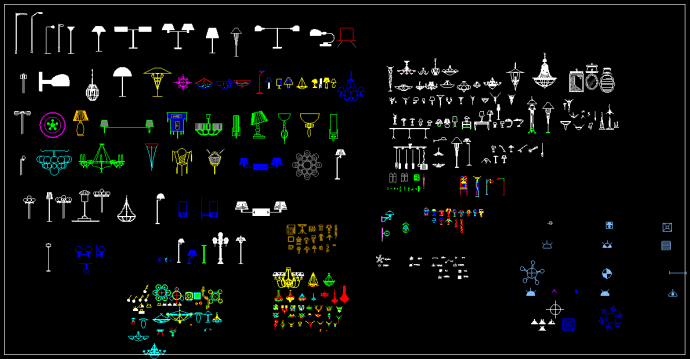 经典常用吊顶挂灯常用CAD素材图块集_图1