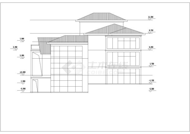 淮南三层框架结构别墅建筑设计方案图-图二