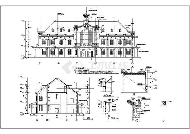 【江苏】三层框架结构法式风格商业楼建筑施工图纸-图一