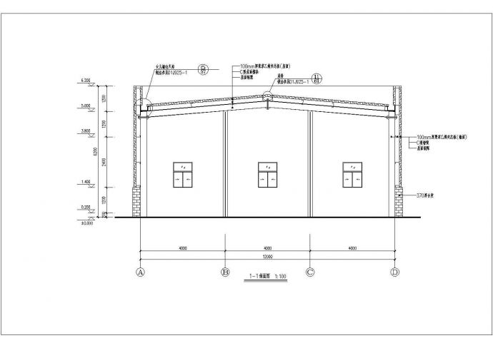 某地单层门式钢架钢结构厂房建筑、结构图_图1