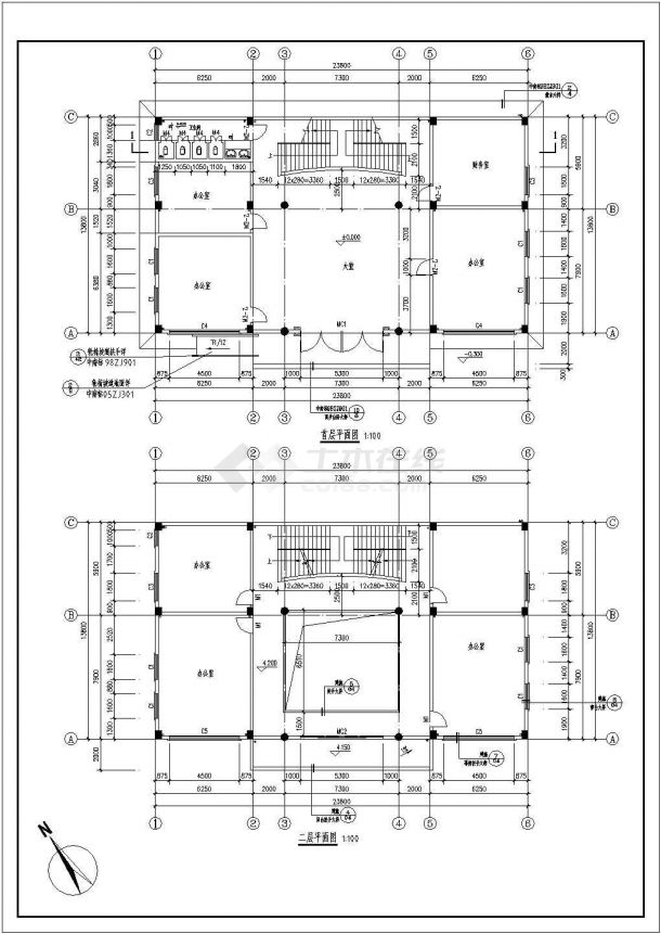 某地三层框架结构办公楼建筑方案设计图-图二
