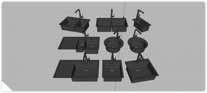 黑色双槽单槽圆形槽厨房器材SU模型_图1