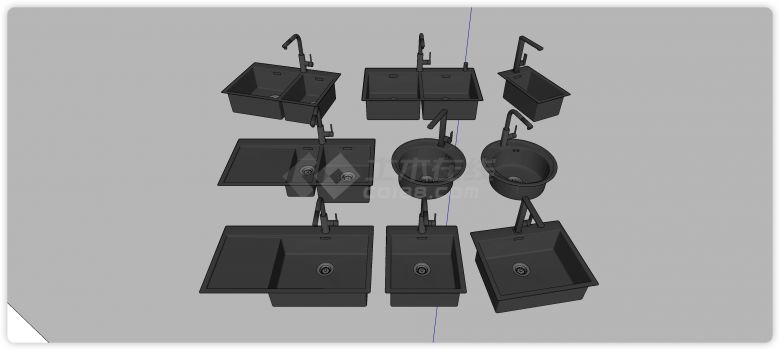 黑色双槽单槽圆形槽厨房器材SU模型-图一