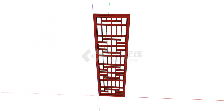 中式红色系木制窗su模型-图二