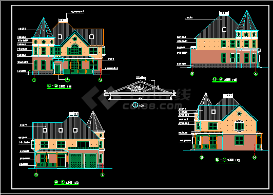 一套完整的北方别墅施工设计CAD平立剖建筑图-图二