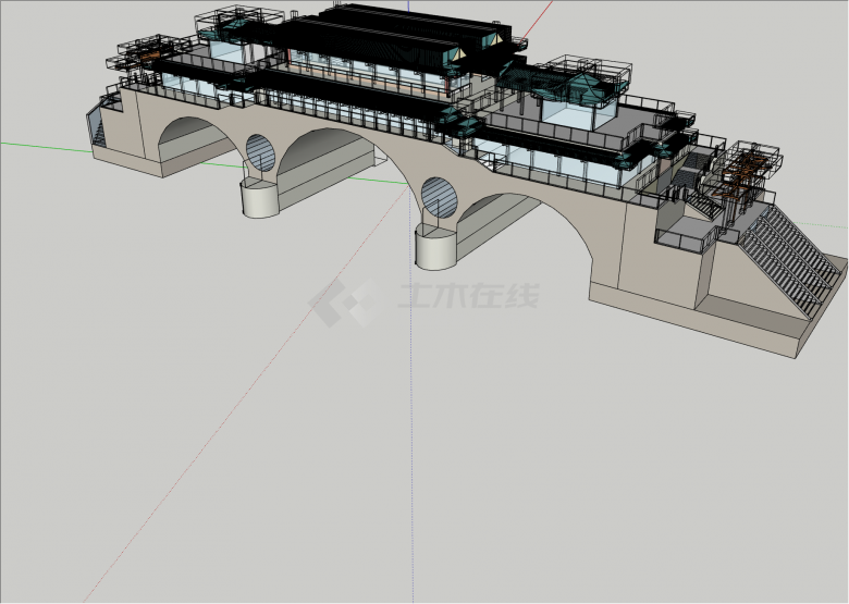 中式大型桥梁古建亭子 su模型-图二