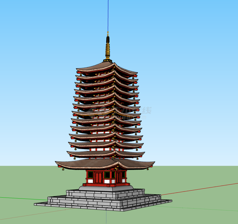 日本古建景观舍利塔su模型-图一