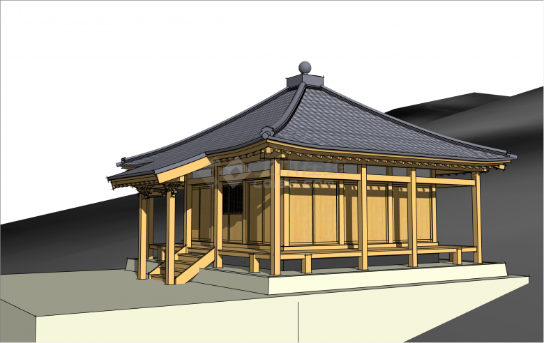 简约单层木制日本古建筑su模型-图一