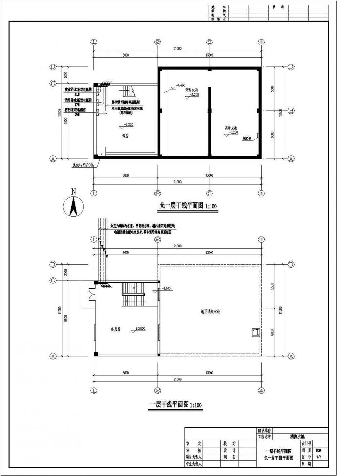 某工程消防水箱间电气图纸(二级电荷)_图1