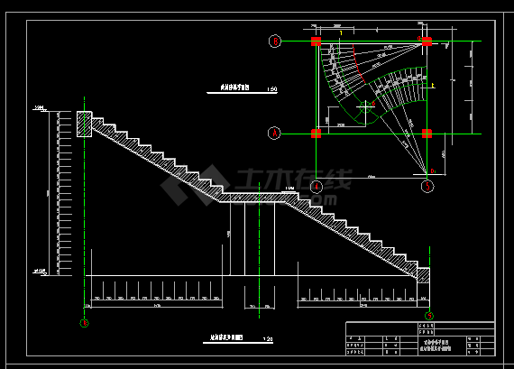 实用旋转楼梯全套cad平立面详细设计图纸-图二