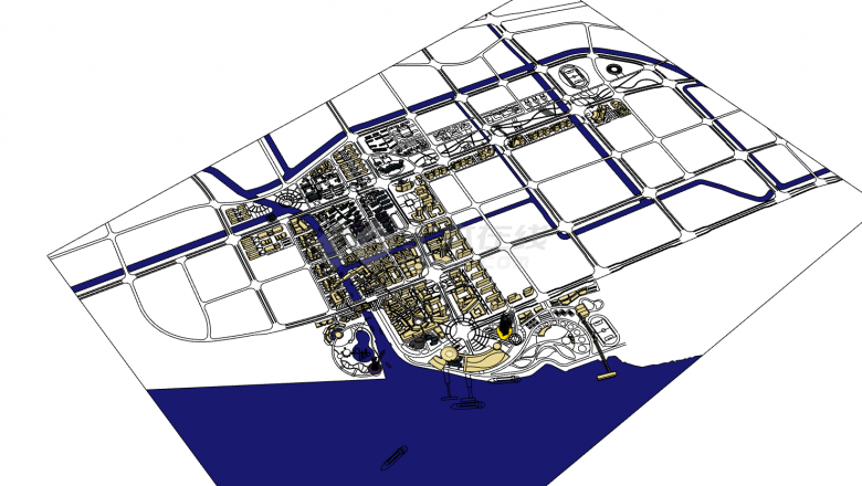 米色马家港城市规划su模型-图一