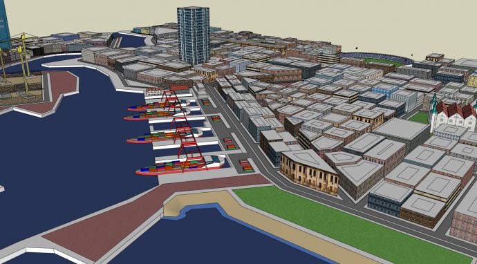 河流港口城市街道公共规划su模型_图1
