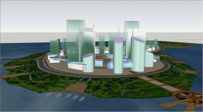 简易环岛城市公共规划su模型_图1