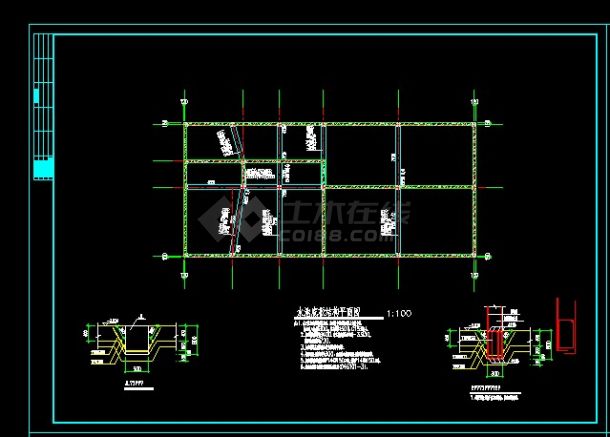 某地区某广场公厕地下消防水池cad结构设计图纸-图二